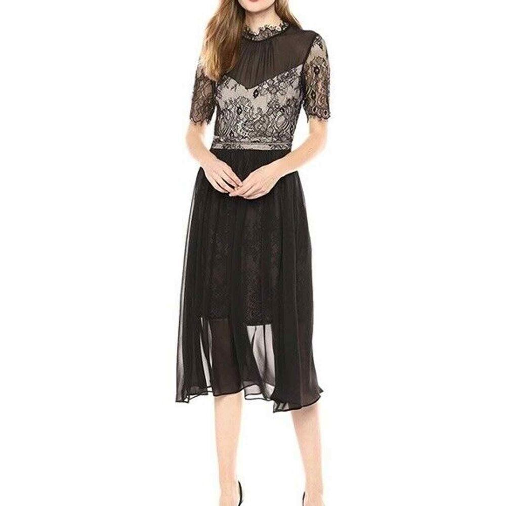 Avec Les Filles Midi Dress Womens Black Size 0 Whimsigoth Witchcore Formal NWT